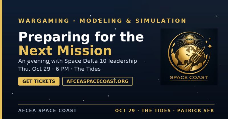 Event flyer for Preparing for the Next Mission, Thursday, October 29, 6 PM, at The Tides
